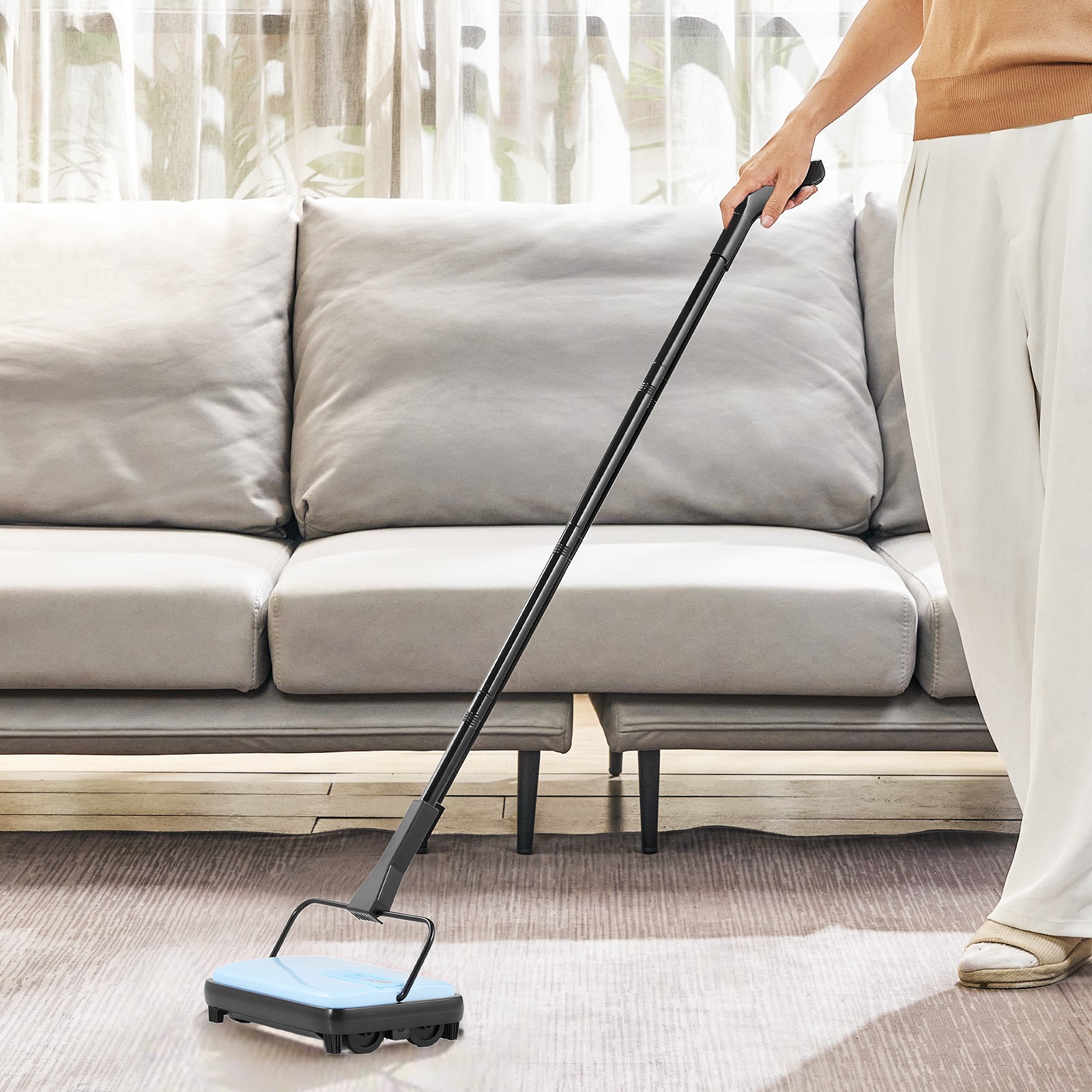 VEVOR Carpet Floor Sweeper Manual 6.7 in Width Sweeping Paths Non Electric Blue