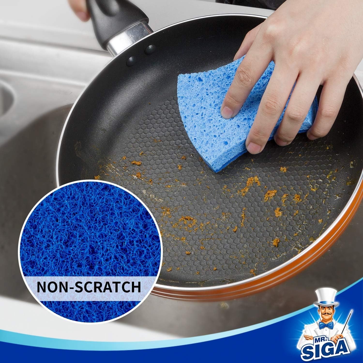 Non-Scratch Cellulose Scrub Sponge, Dual-Sided Dishwashing Sponge for Kitchen…