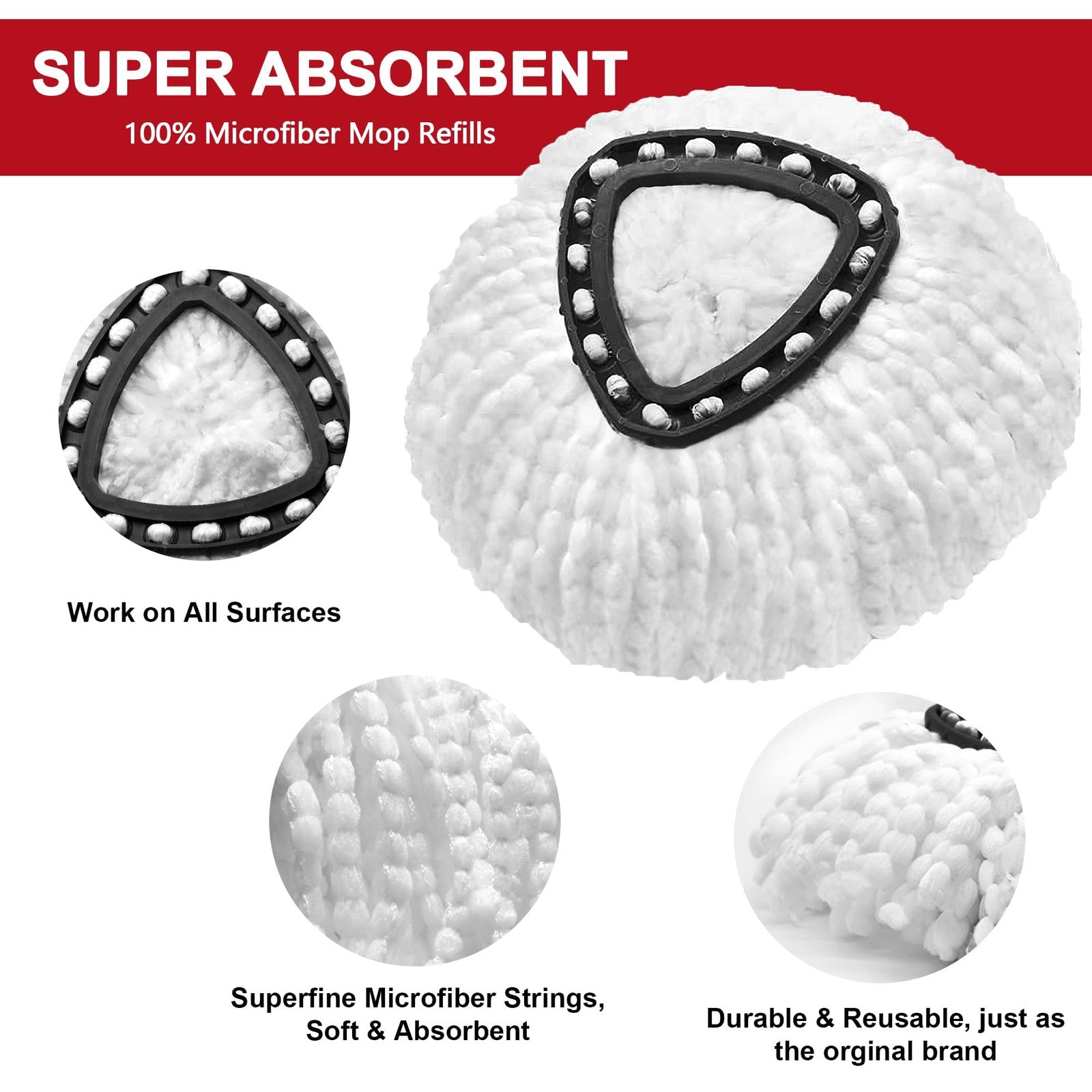 1-6Replacement Microfiber Mop HEAD For O-Cedar Spin Mop Easy Clean Wring Refill