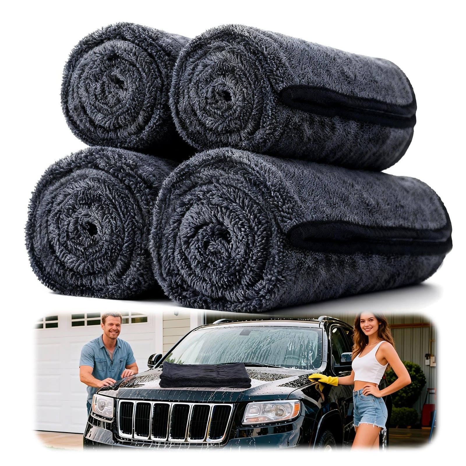 4PC Microfiber Car Drying Towel Kit 36×24 Professional Detailing Cleaning Cloth