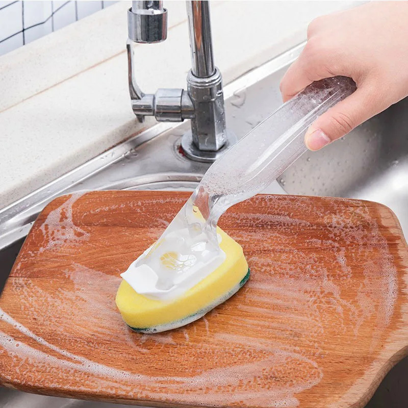 25Cm Detachable Sponge Cleaning Brush – Refillable Dish Scrub with Handle