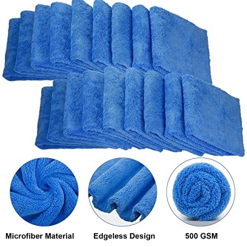 Pcs Microfiber Towels for Cars, 500 GSM Edgeless 16 x 16 Inch 30 Dark Blue
