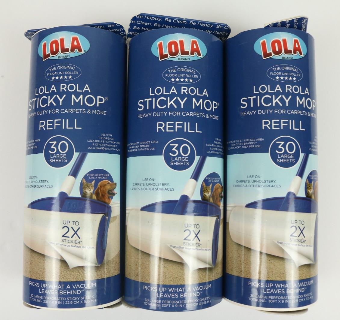 Lot of 3 Lola Rola Sticky Mop Refill 30 Ct Roller Adhesive Sheets