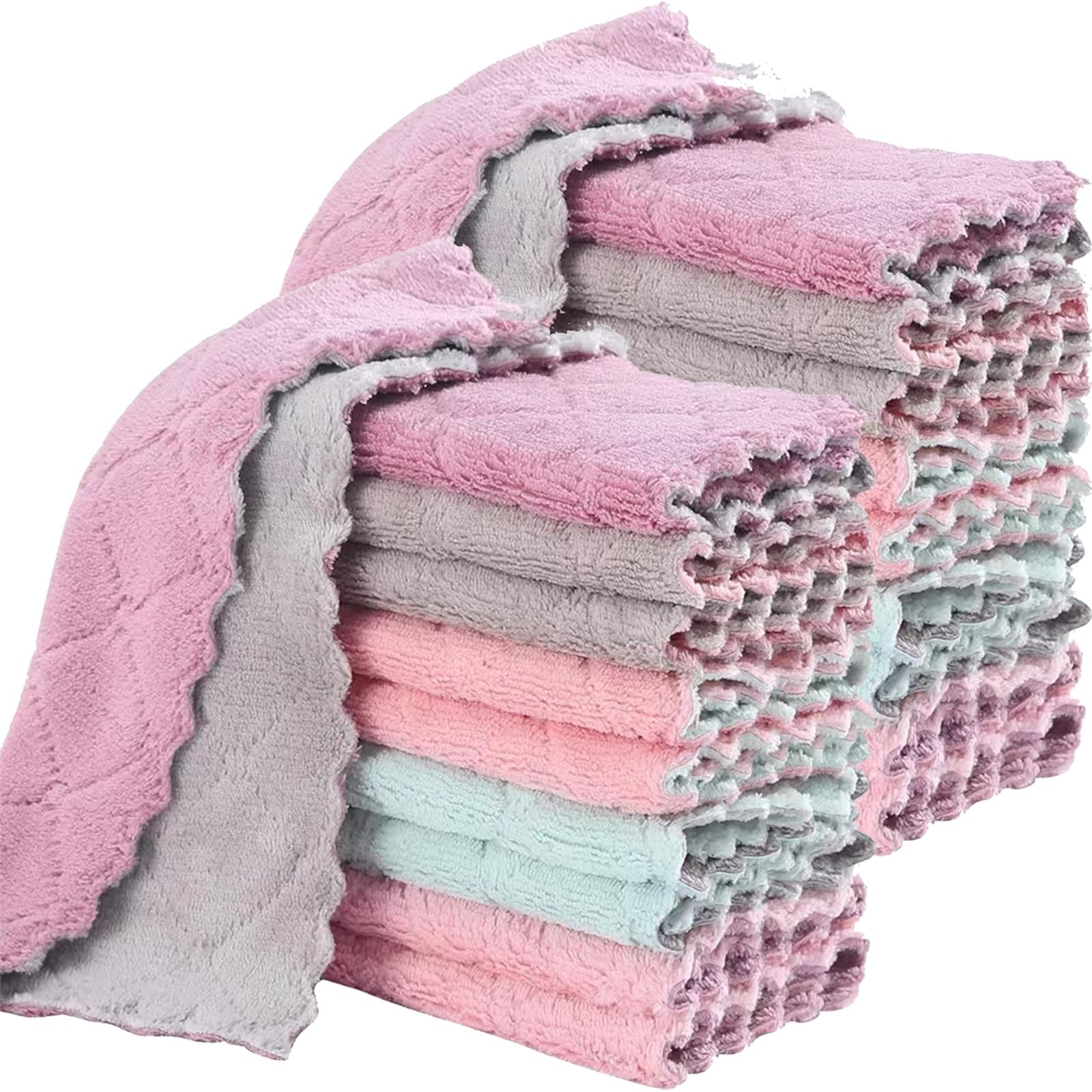20 Pack Cleaning Cloth Kitchen Cloth, Dish Towels Super Absorbent Coral Velve…