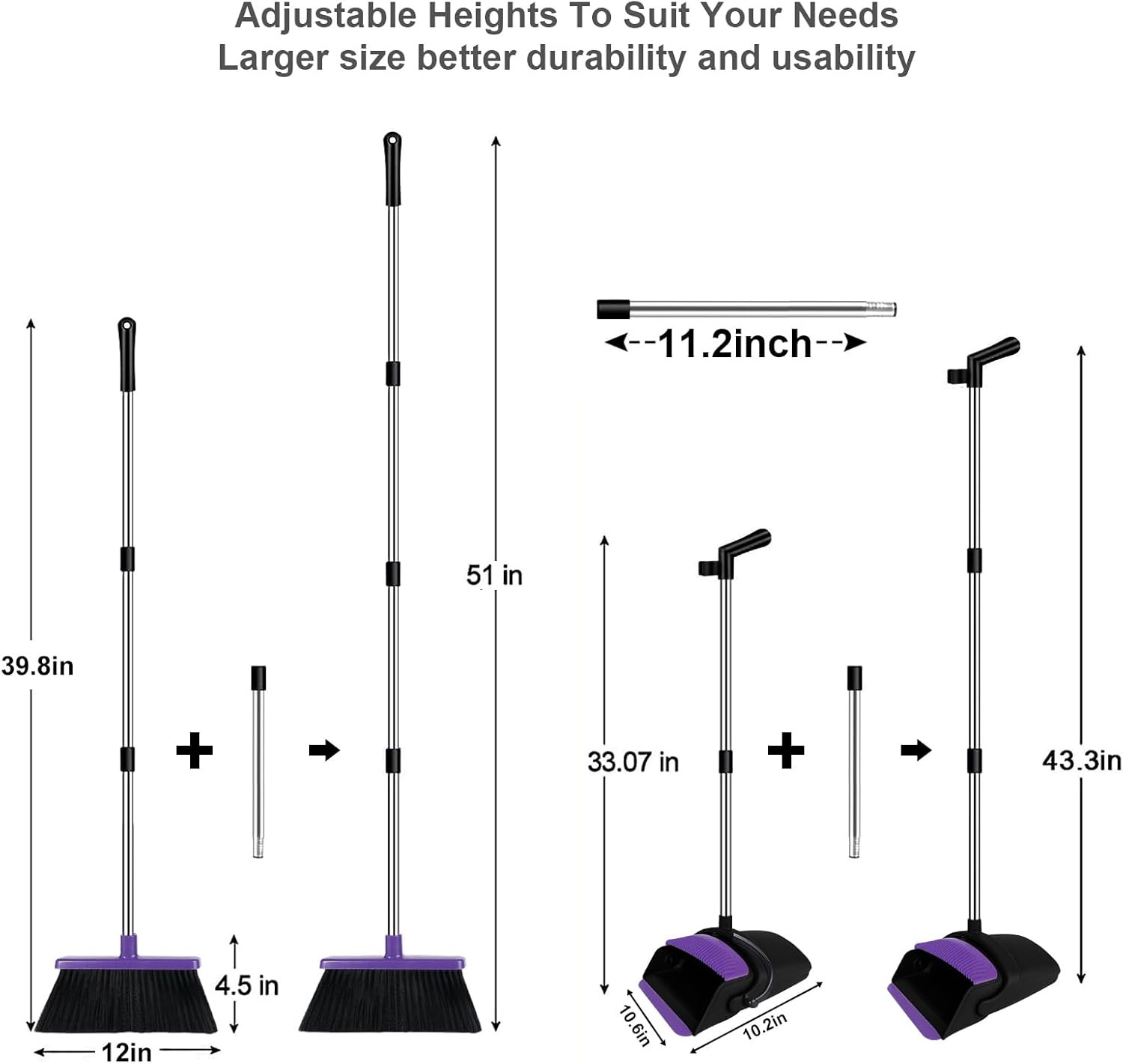 Broom and Dustpan Set, Upright Purple with 1 Count (Pack of 1),