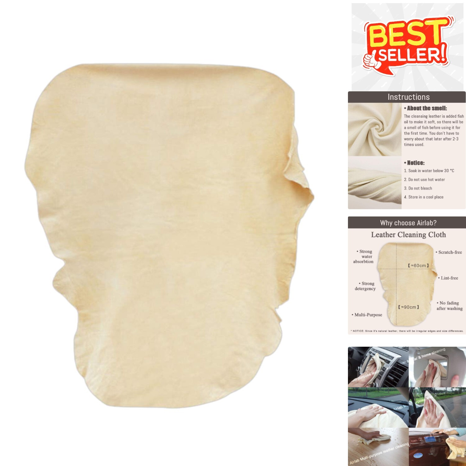Extra Large Chamois Cloth for Car Care – 35” x 23.6” Genuine Leather Towel