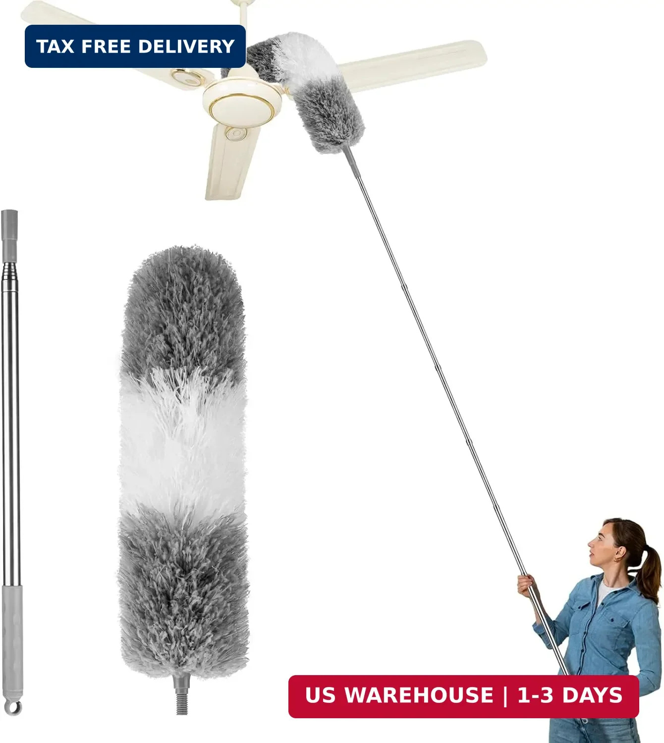 Feather Duster with Extension Pole, Long Handle Ceiling & Blind Cleaning Tool