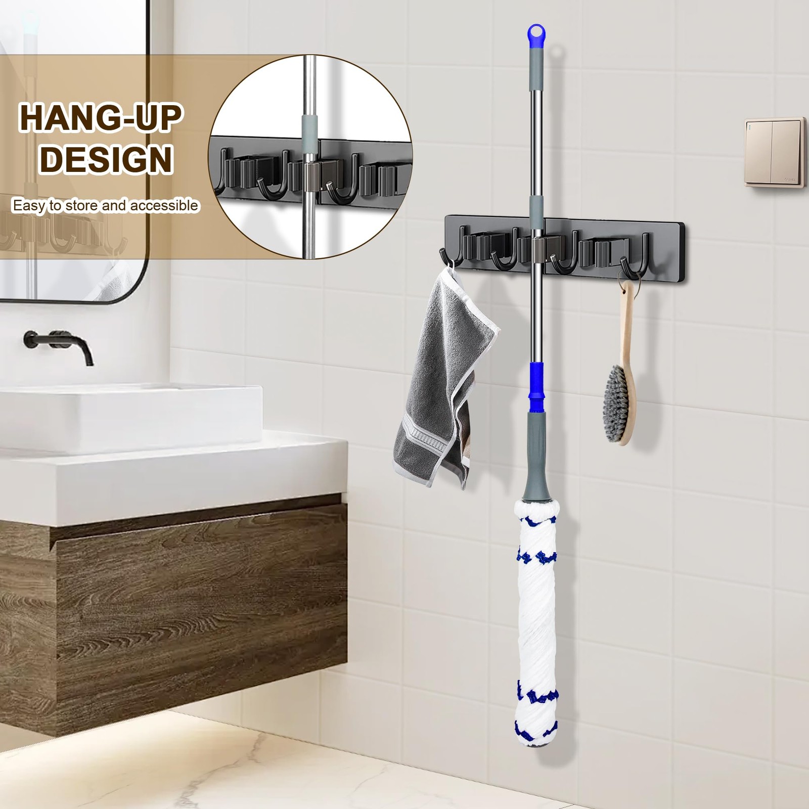 Hardwood Floor Mop, Self Wringing, 52.5 Inch Long Handle, Vinyl Tile, White