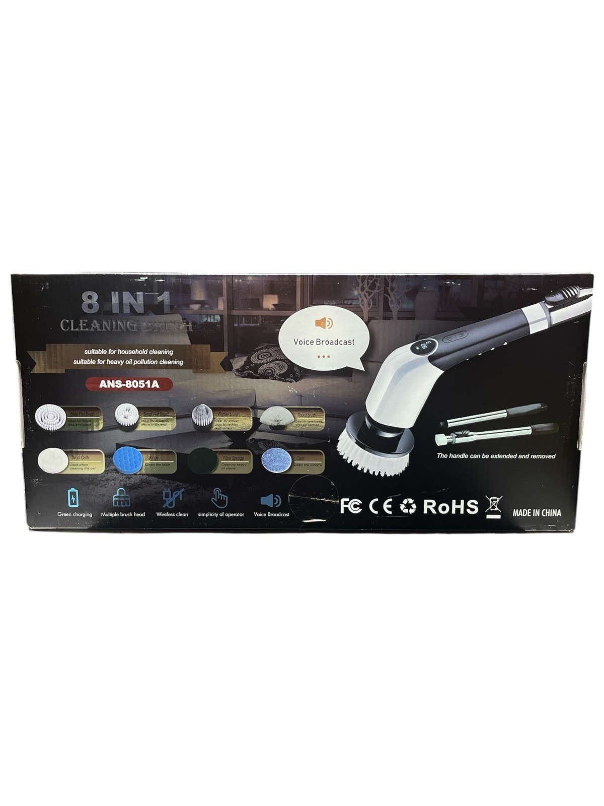 YKYI 8‑in‑1 Electric Spin Scrubber ANS‑8051A – New Open Box – 3 Speeds