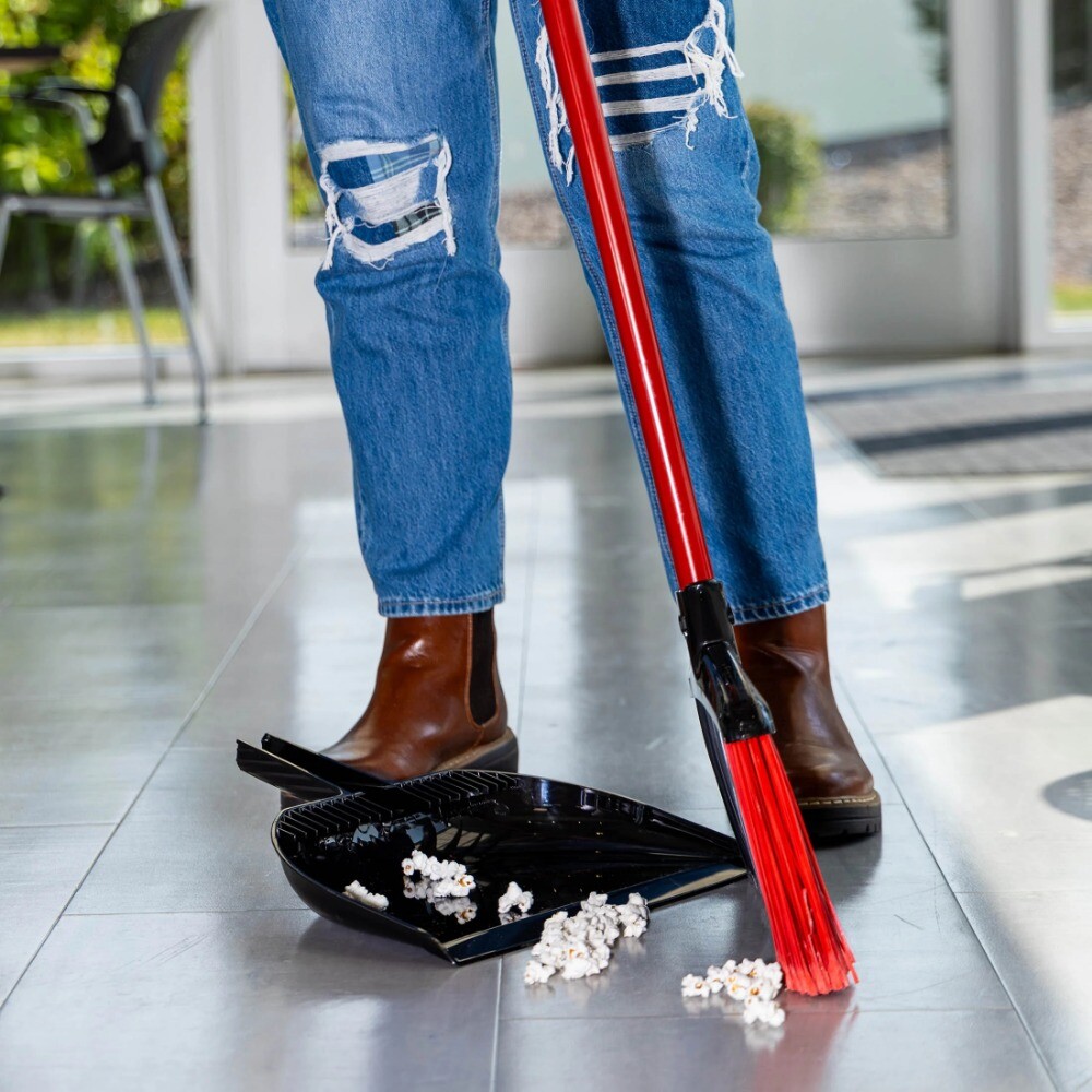 High Power 13.75 in. Steel Handel Broom with Dustpan