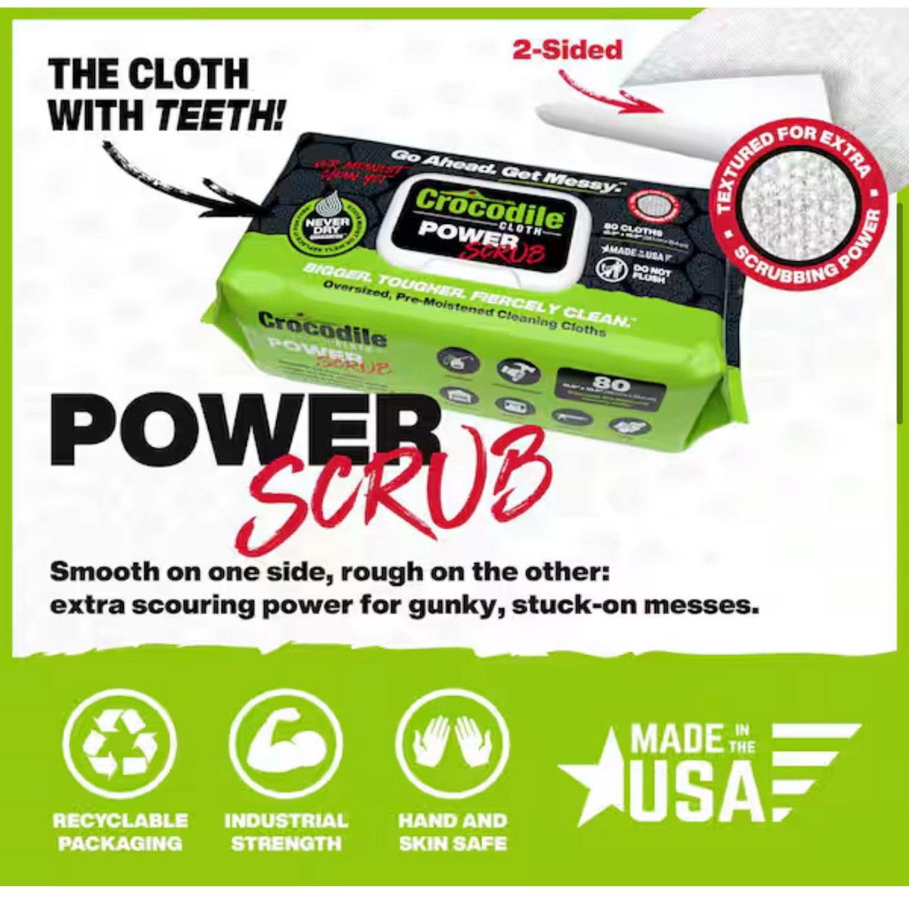 80 Count Power SCRUB All-Purpose Heavy-Duty Crocodile Unscented Wet Wipes