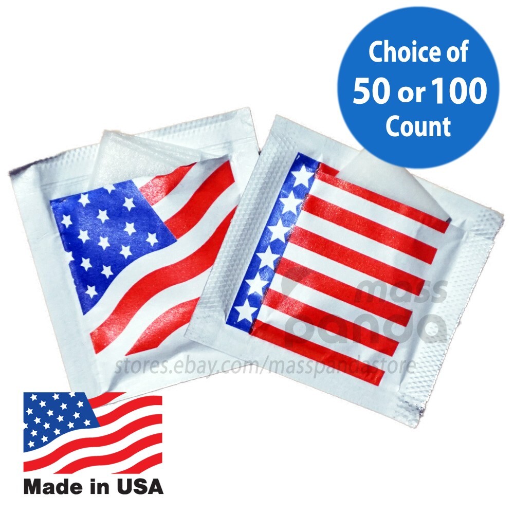 Kari-Out American Flag Moist Towelettes/Wipes Individually Wrapped Lemon-scented