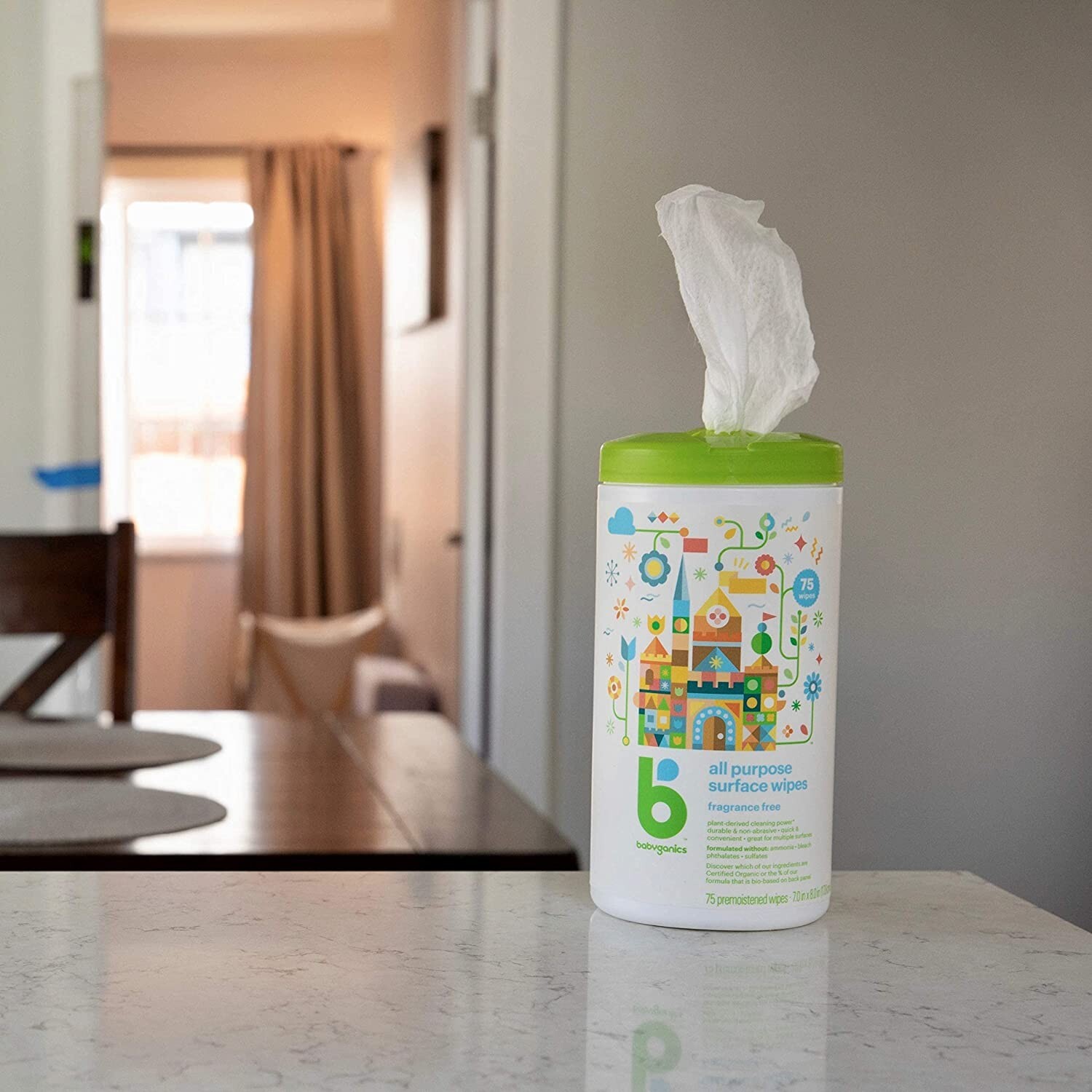 BabyGanics All-Purpose Surface USDA CERTIFICATION Wipes, Unscented, 75 Count