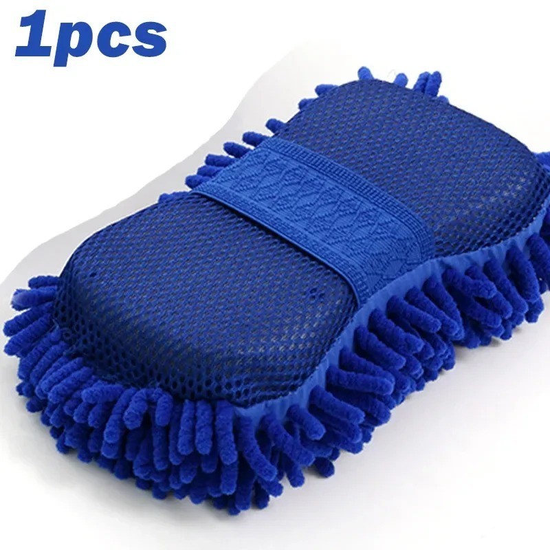2Pcs Microfiber Car Wash Sponge Gloves Cleaning Brush Auto Washing Towel Set