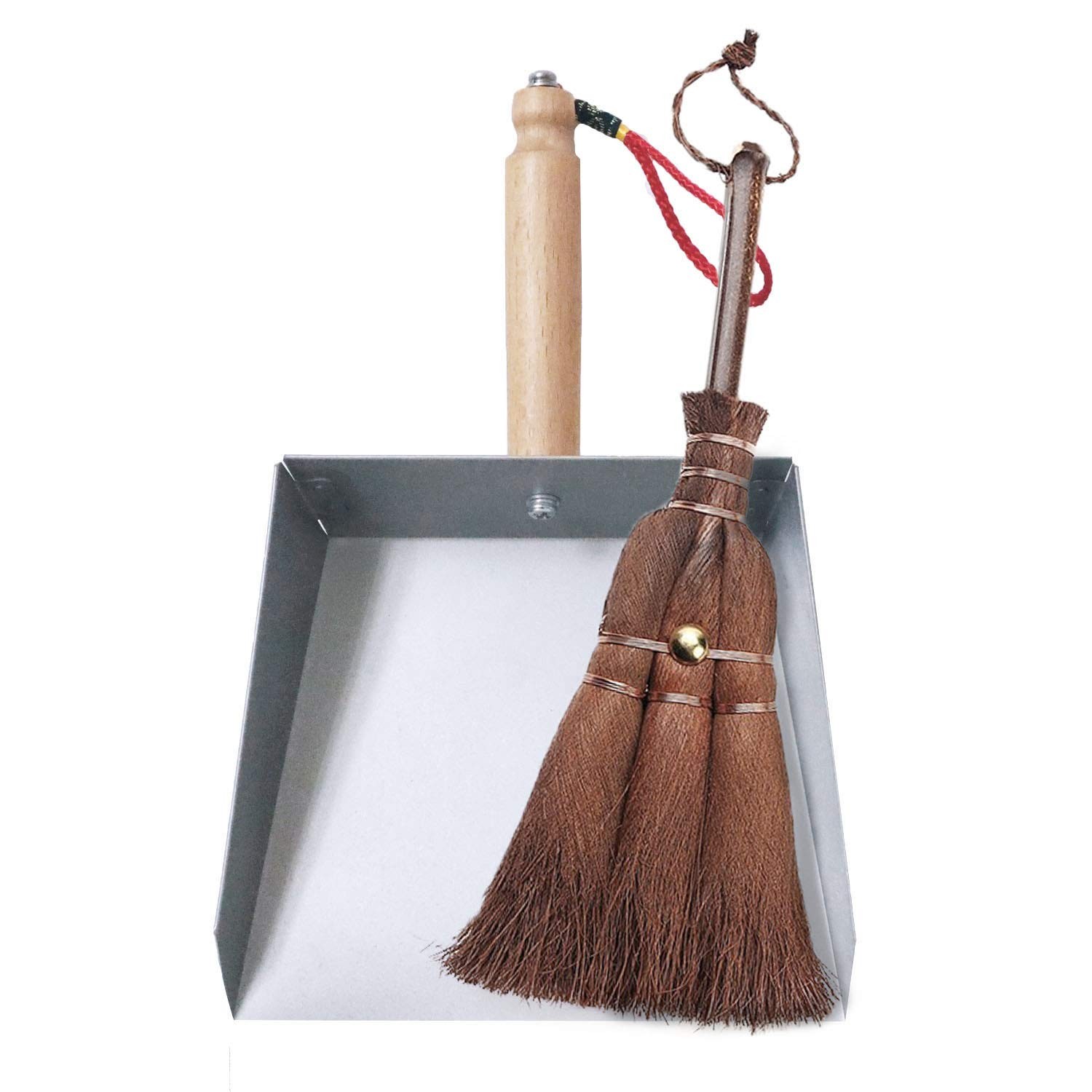 Mini Metal Dustpan and Brush Set, Natural Hand Broom, Stainless Steel Dust Pan