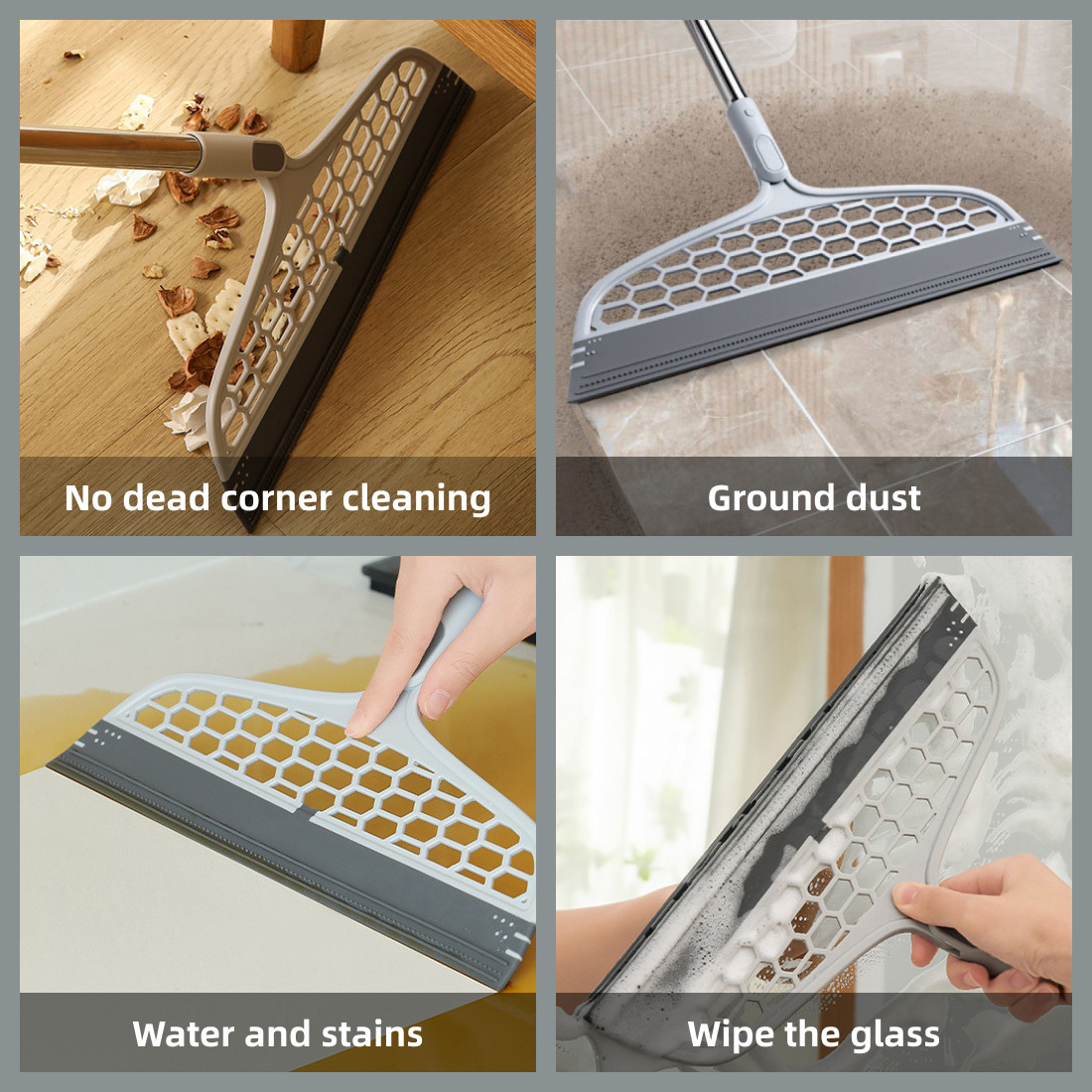 2 In 1 Adjustable Magic Broom Pet Hair Remover W/ Mini Squeegee Extended Length