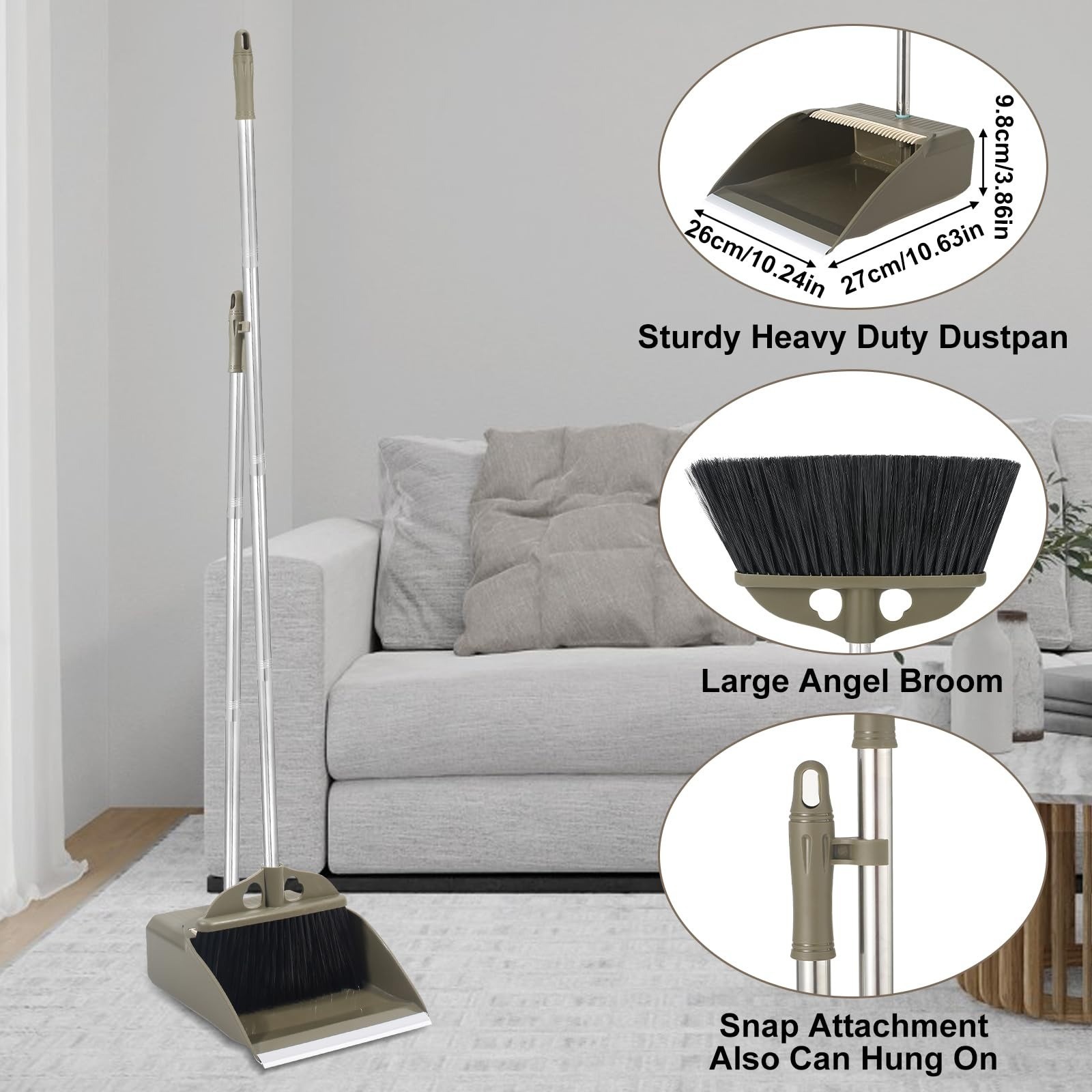 Upgrade Broom with Dustpan Combo Set – Heavy Duty Indoor Outdoor Cleaning