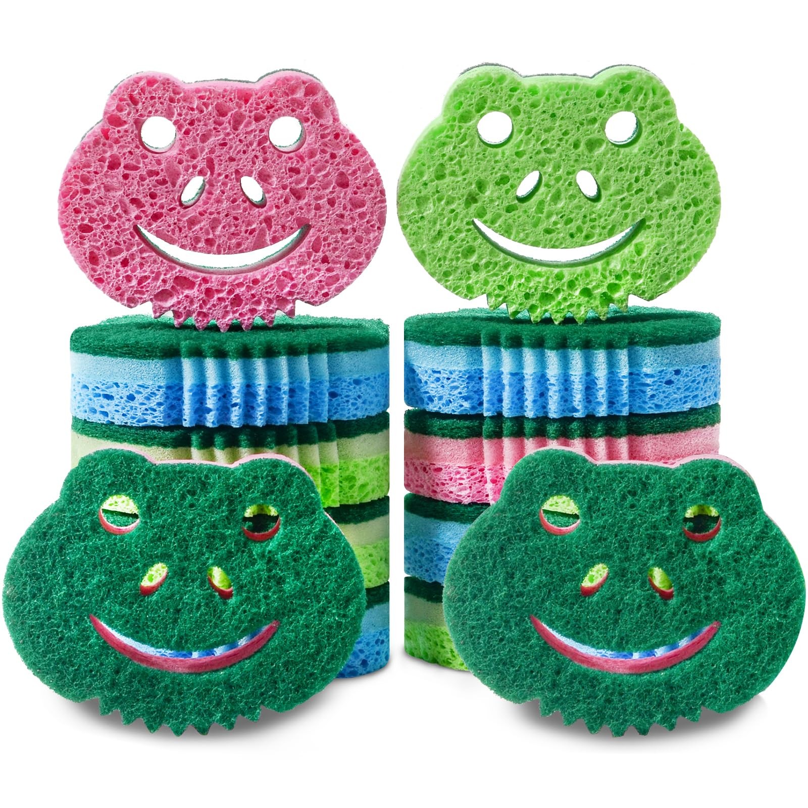 12 Pack Dish Sponges, Dual Sided Scrub Pads, Bathroom Kitchen Cleaner, Green