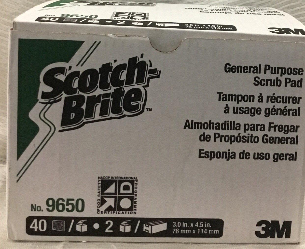 3M Scotch-Brite General Purpose Scrubbing Pad 9650, 3 in x 4.5 in, 40/Box