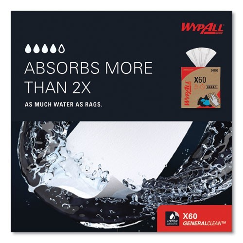 WypAll General Clean X60 Cloths, POP-UP Box, 8.34 x 16.8, White, 118/Box