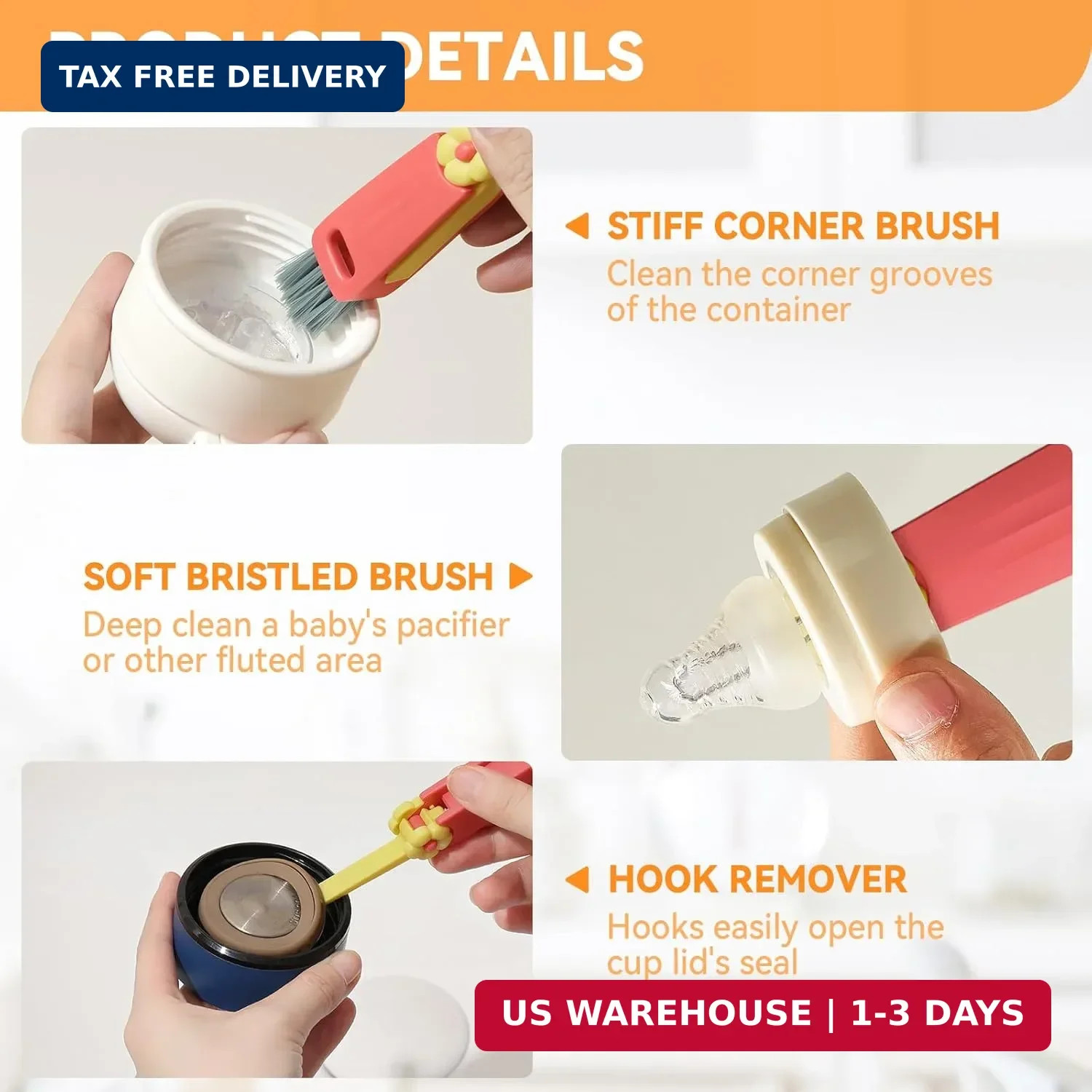 3 in 1 Cup Lid Gap Cleaning Brush Set, Multifunctional Bottle Cleaning Brush, Cu