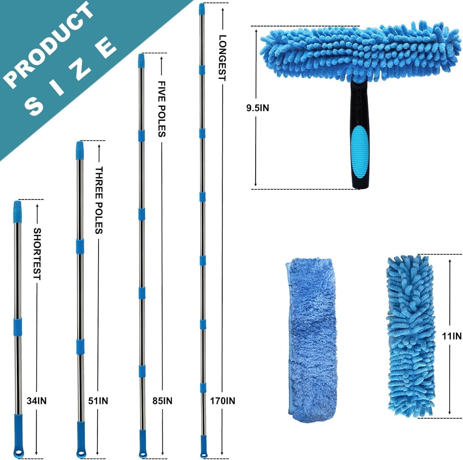 2-in-1 Window Cleaner Kit with 3-14 Ft Extension Pole for Indoor/Outdoor Use