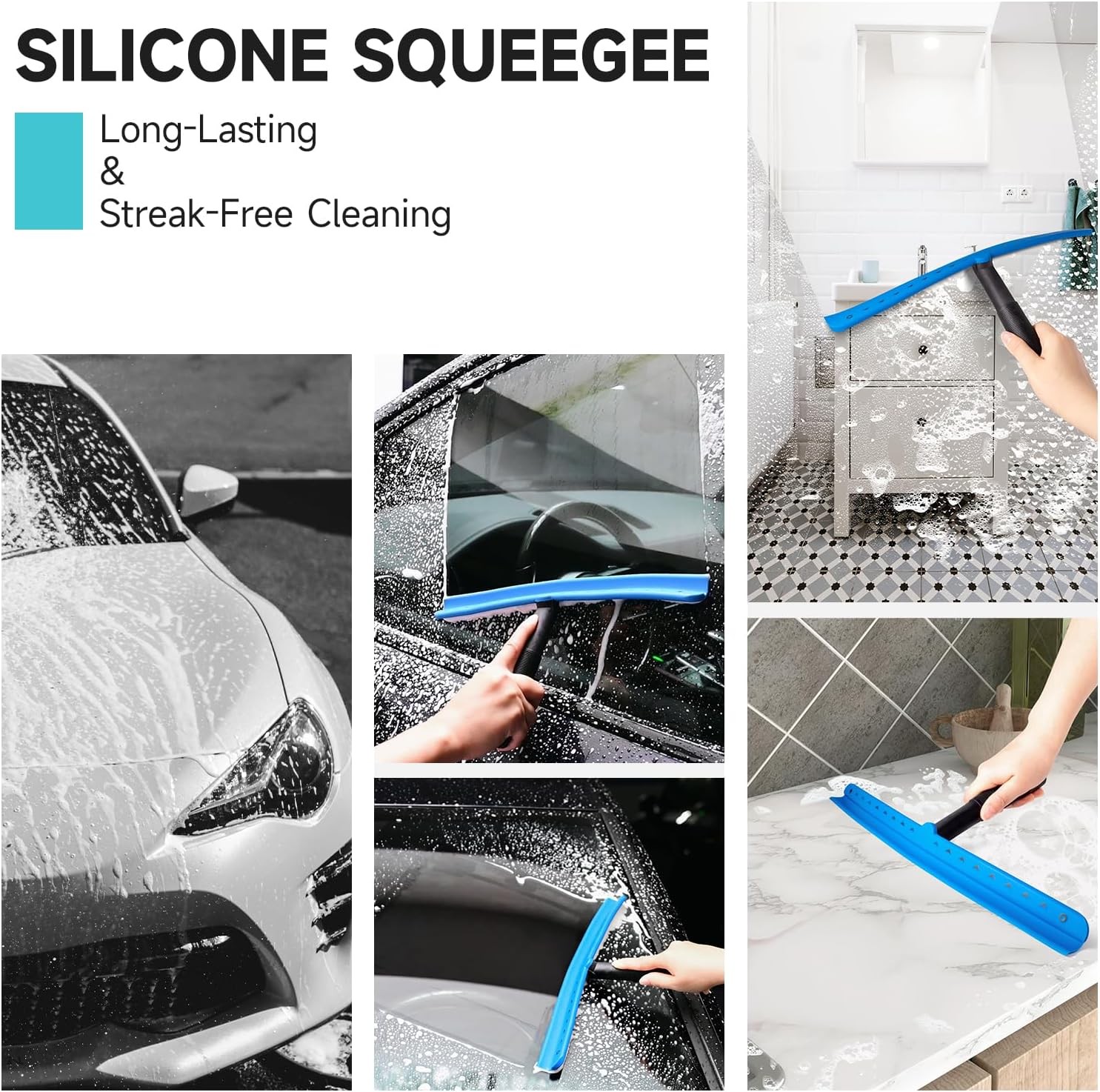 15 inch Blue Windshield Squeegees, All-Purpose Streak-Silicone Squeegee for