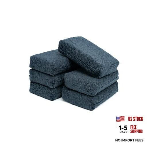 – Premium Grade Terry Microfiber Detailing 3″x5″ (6 Pack) Black Terry Weave
