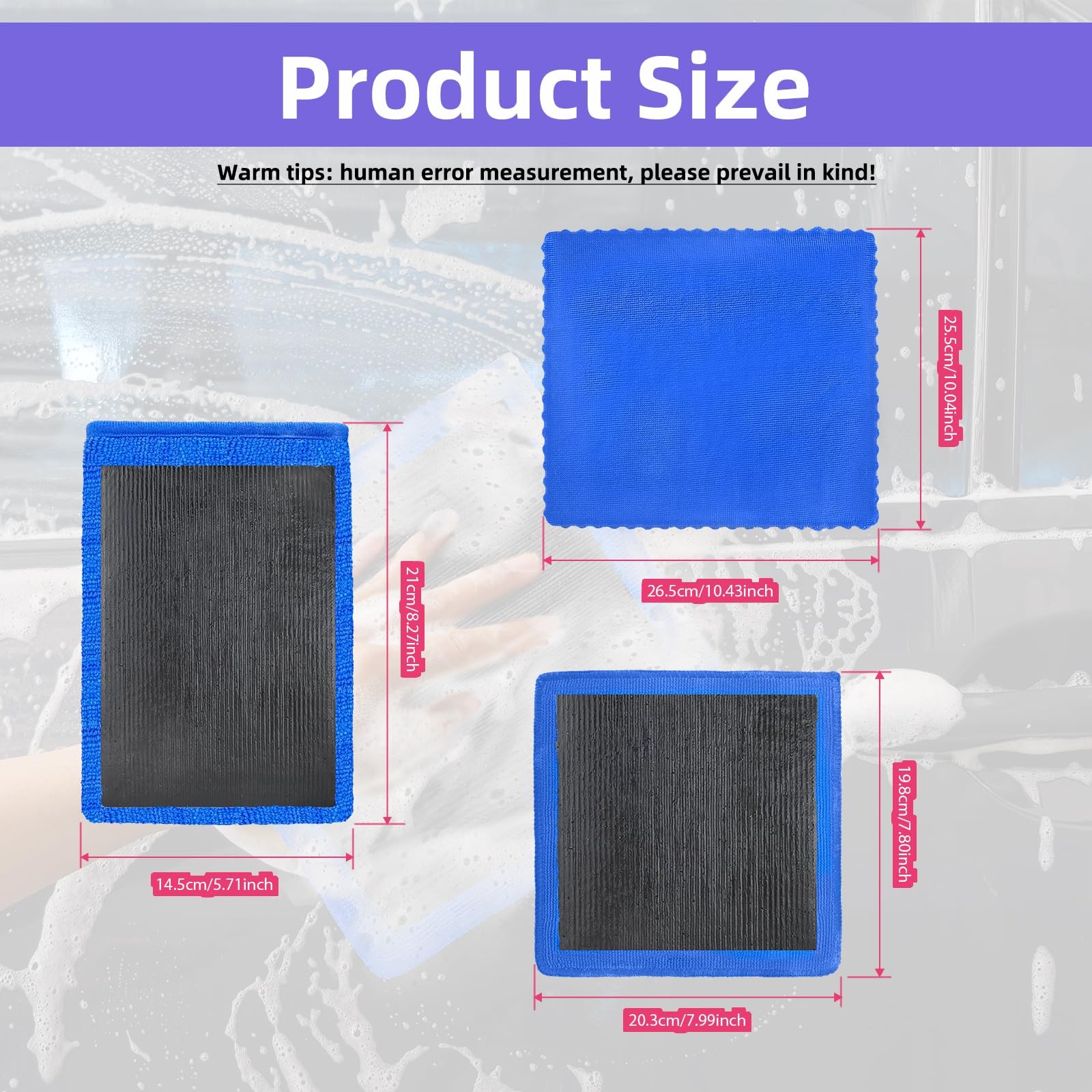 4Pcs Clay Mitt and Towel, Auto Blue 27 x 27 cm / 10.63 x 10.63 inches