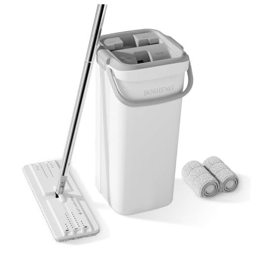 Mop and Bucket with 1 Bucket [White] + 60″ Mop + 2 Grey Pads New Clear 23