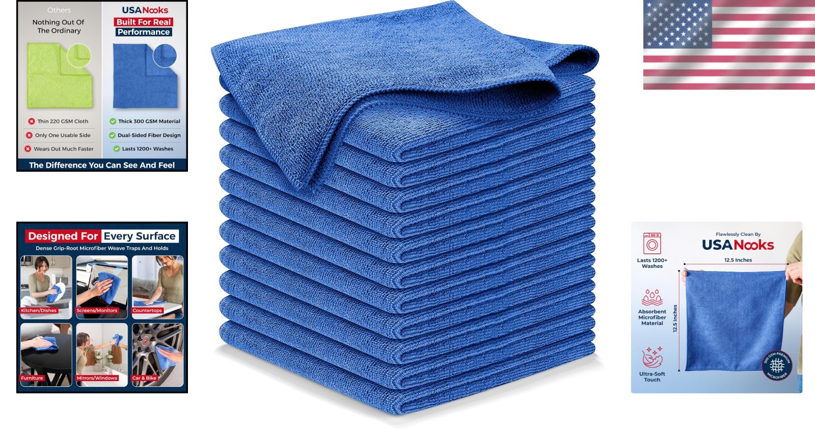 Ultra Absorbent Microfiber Cleaning Cloth – 12 Pack, 1200 Washes, 12.5″x12.5″