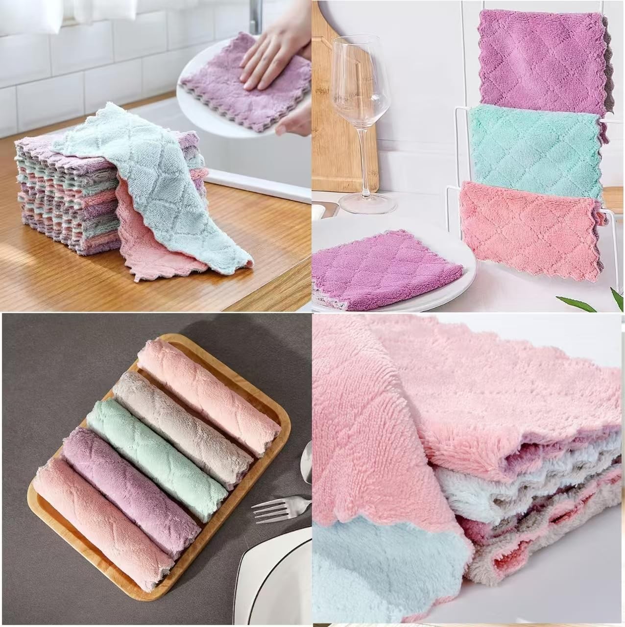24 Pack Kitchen Dish Cloths Dish Towels, Super Soft and Absorbent Coral Fleece