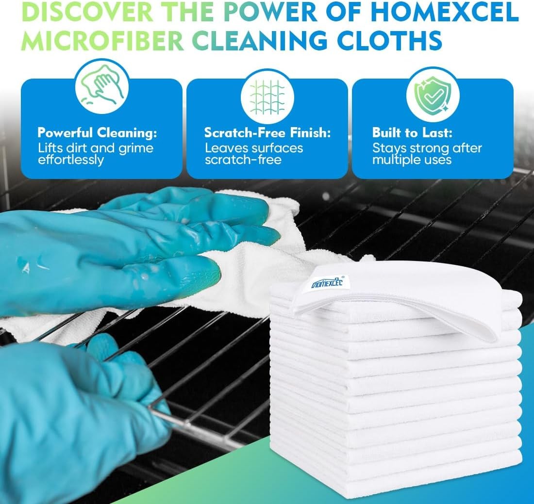 White Microfiber Cleaning Cloth 12 Pack, 12.5 x 12.5 inch Microfiber Towels for
