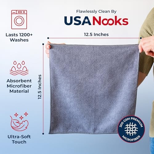 USANOOKS Microfiber Cleaning Cloth Grey – 12 Pcs (12.5″x12.5″) Pack of 12 Gray