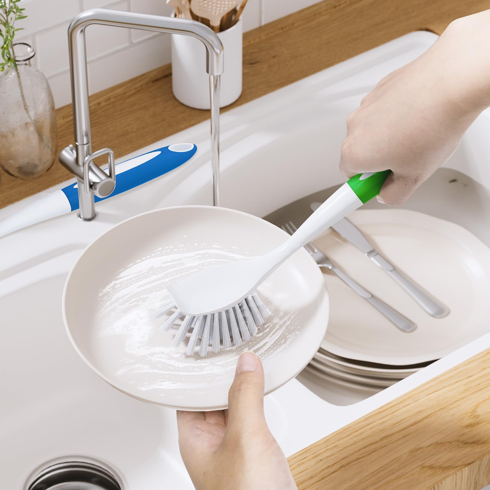Amazer Dish Brush with Handle 2 Pack Kitchen Scrub Brushes for Cleaning Dish