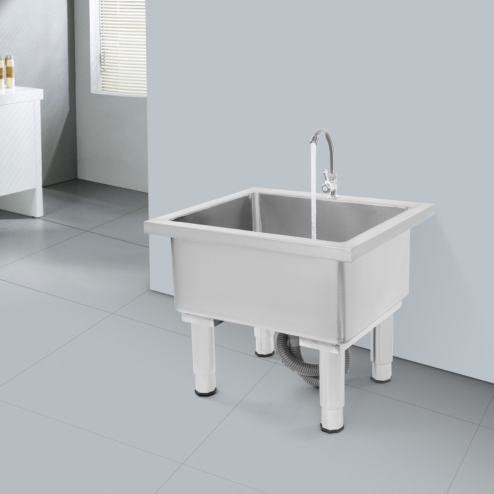 220.46lbs Floor Mount Stainless Steel Mop Cleaning With Faucet And Drain Pipe