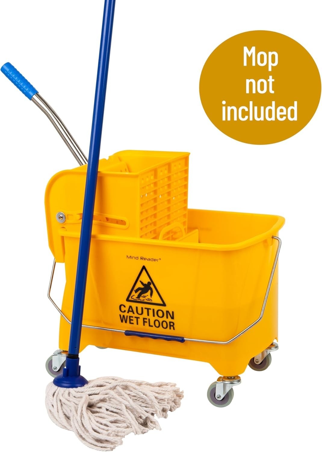 Mind Reader 22Qt Mop Bucket with Wringer & Wheels, Yellow