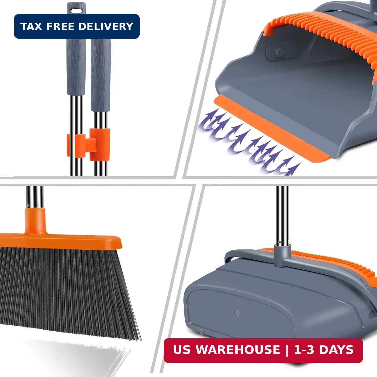 Upgrade Broom and Dustpan Set, Self-Cleaning with Dustpan Teeth, Indoor&Outdoor
