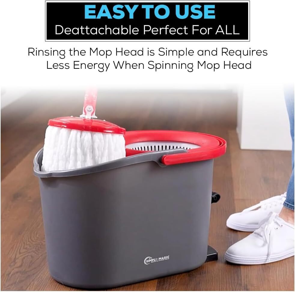 SIMPLI-MAGIC 79349 Spin Mop Cleaning System with 3 Microfiber Mop Heads