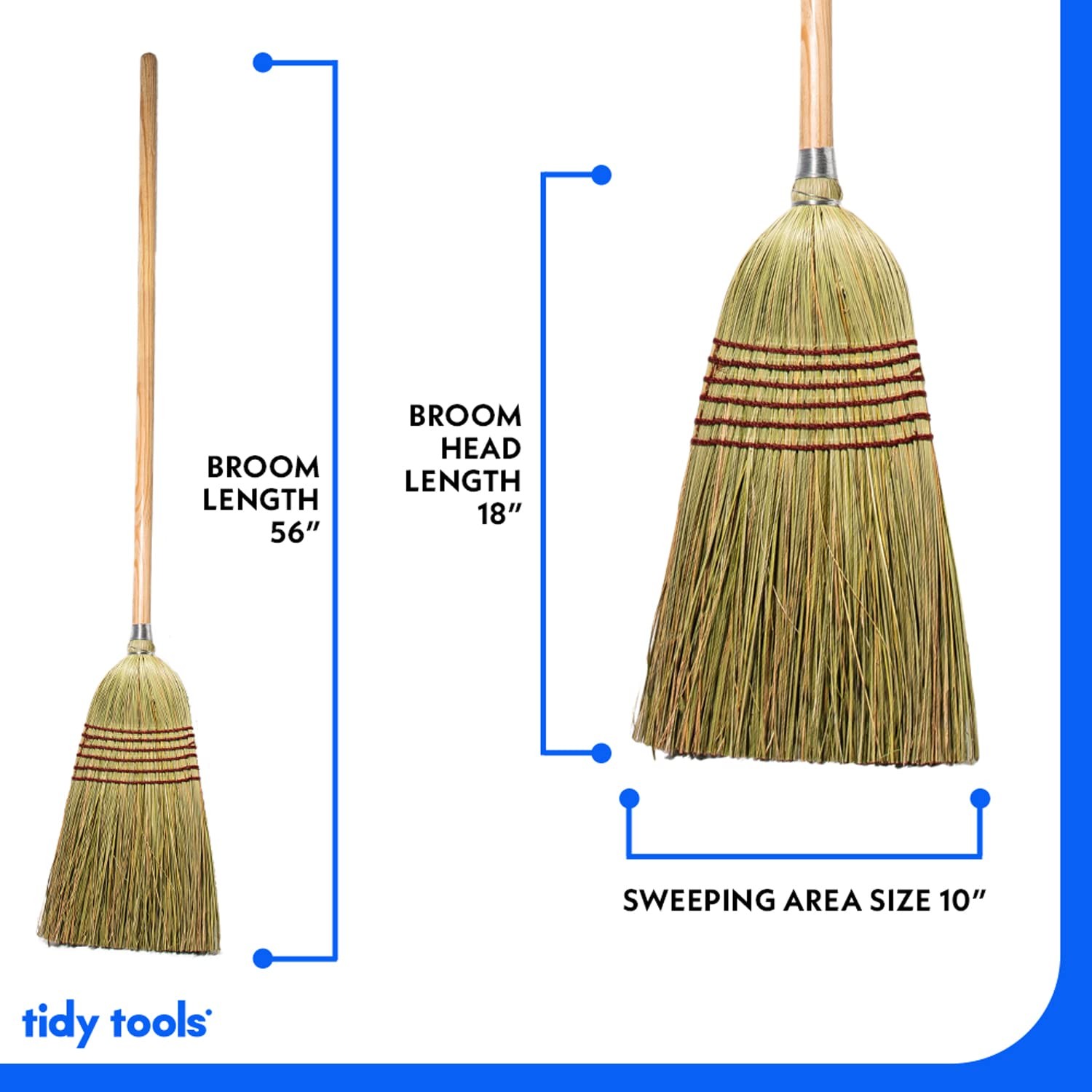 Heavy Duty Corn Broom with Wooden Handle for Indoor Outdoor Use