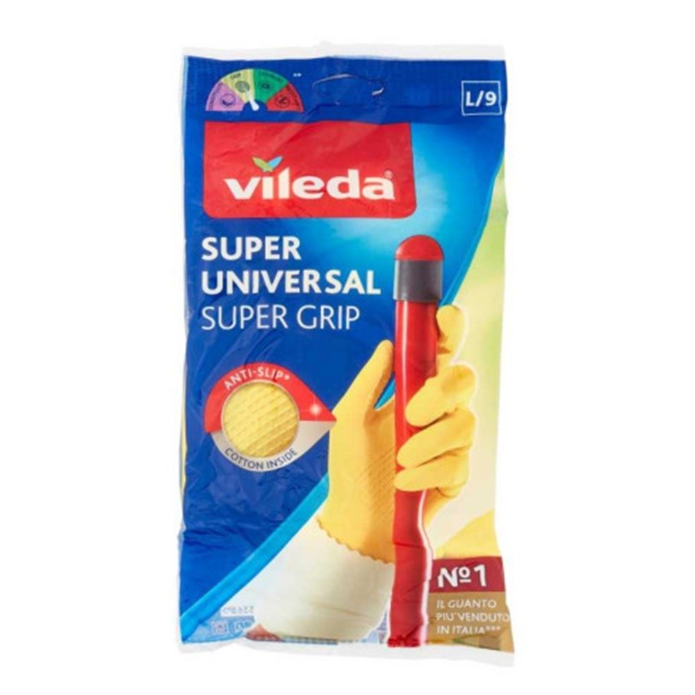 Vileda Easy Grip Rubber Gloves Waterproof, Non-Slip, Yellow – 1 pair x Size L