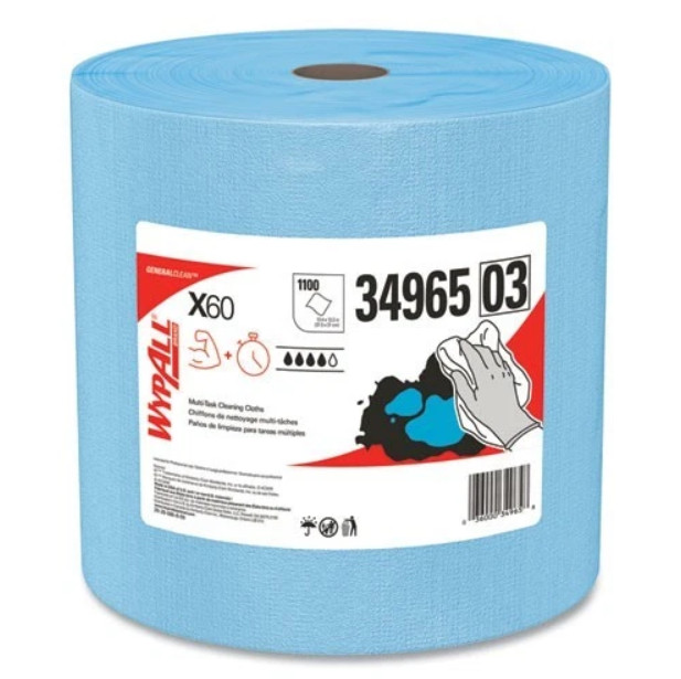 WypAll General Clean X60 Cloths, Jumbo Roll, 12.5 x 13.4, Blue, 1,100/Roll