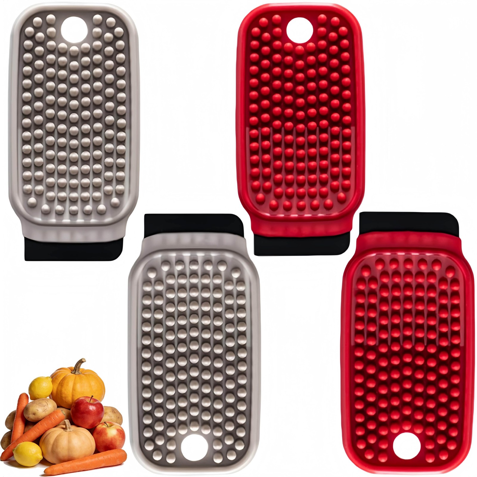 Potato Scrubber Brush 4 Pack Vegetable Brushes Multi-Functional Red and Gray