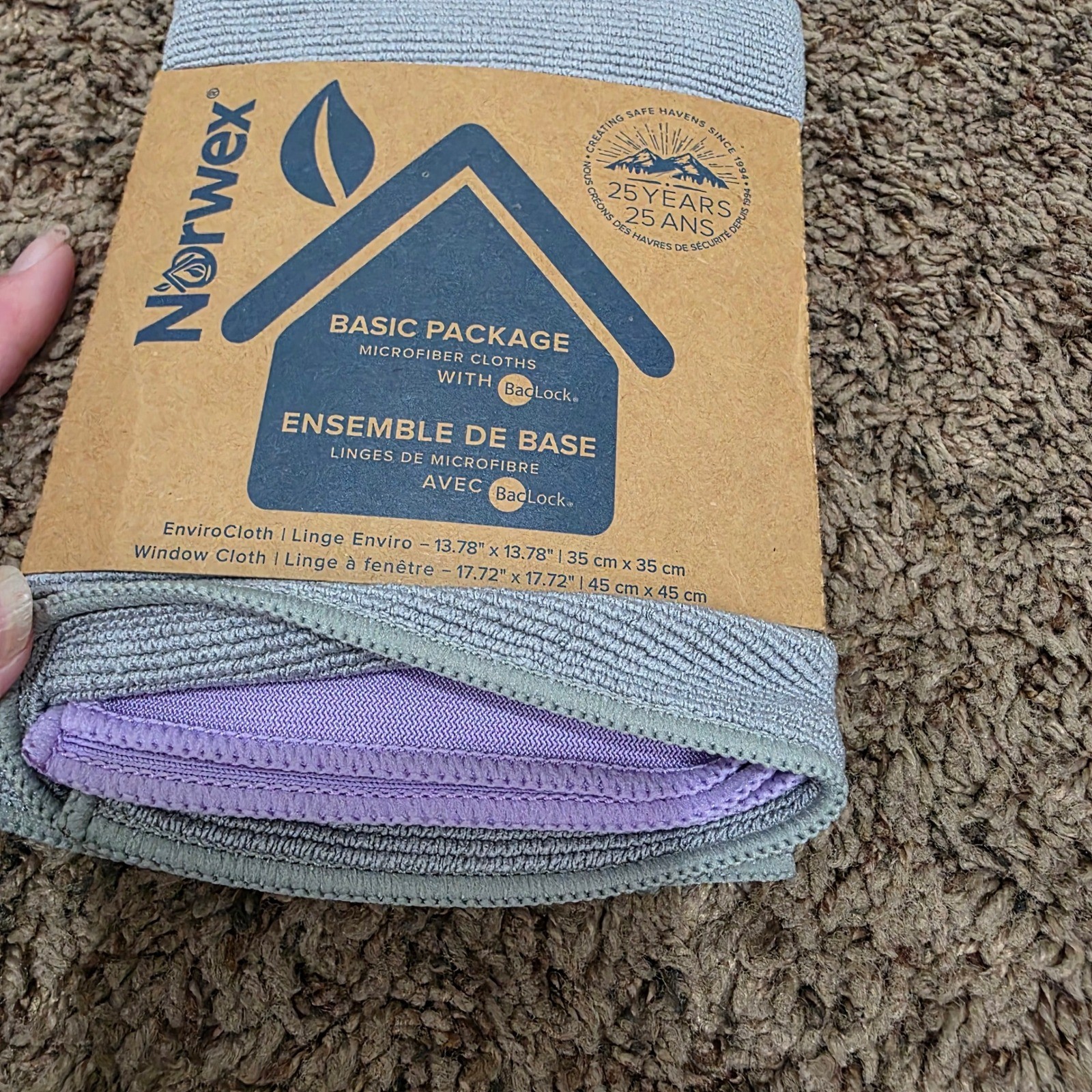 Norwex Basic Package 2 Set Graphite EnviroCloth Purple Window Cloth BacLock NEW