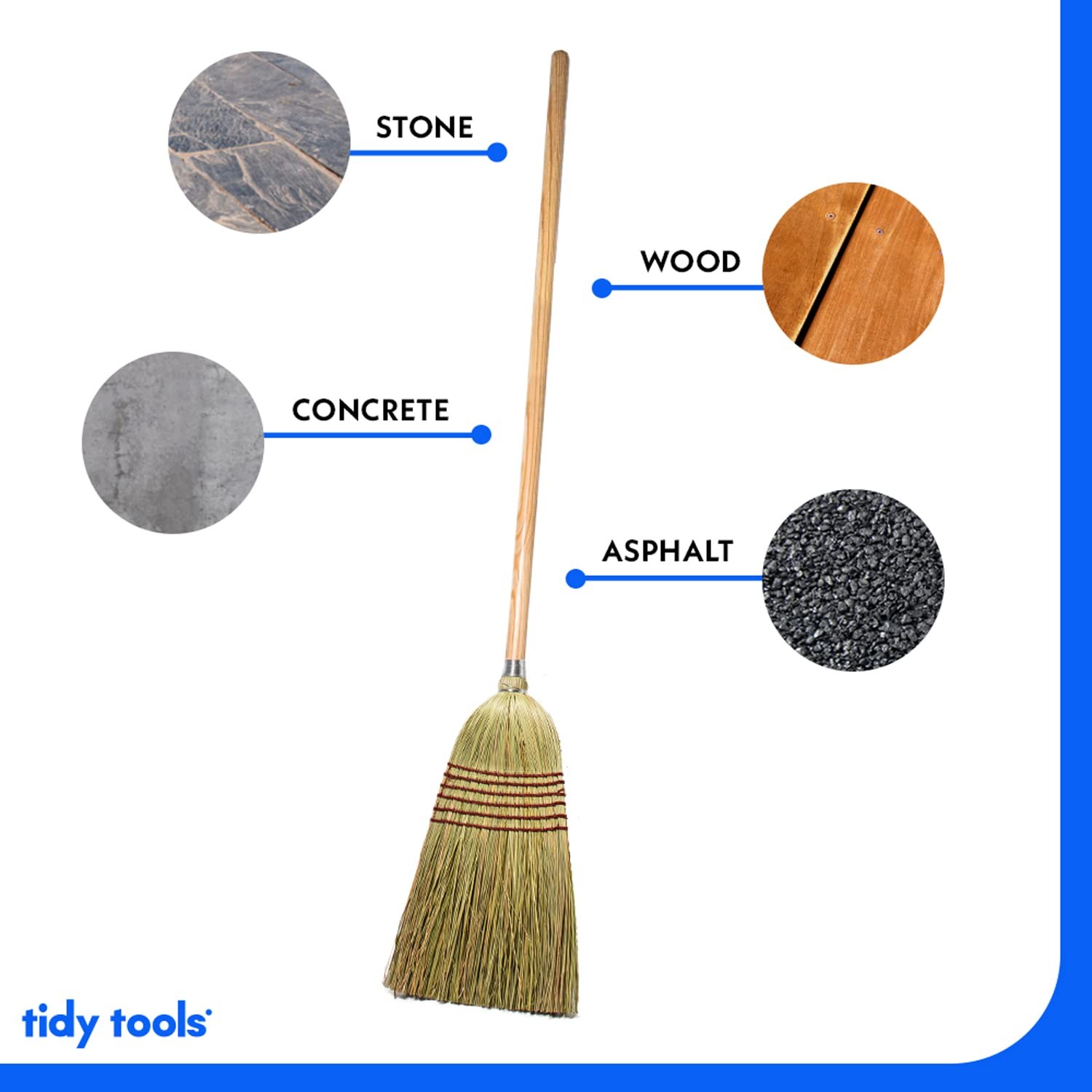 Heavy Duty Corn Broom with Wooden Handle for Indoor Outdoor Use
