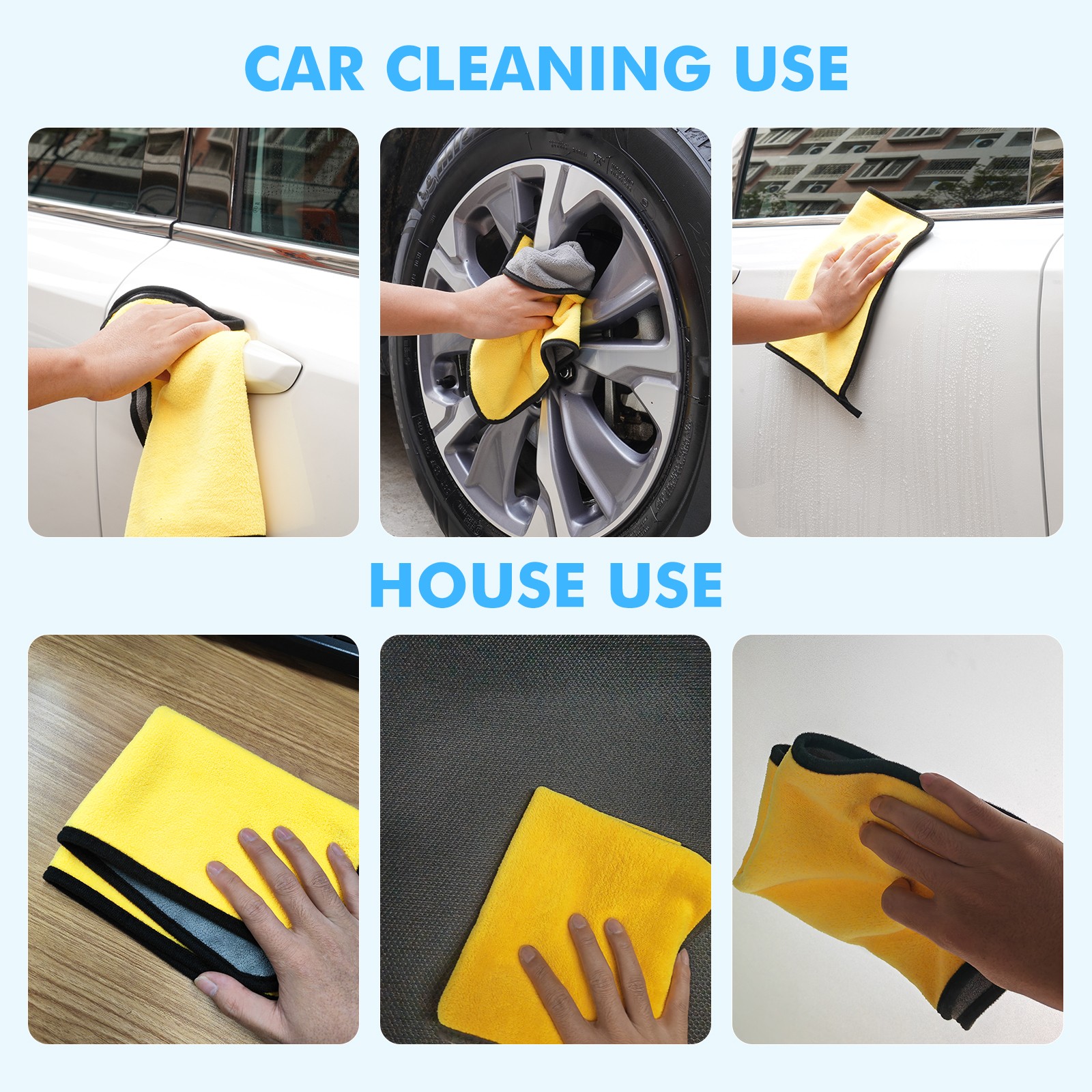 3PCS Microfiber Cleaning Cloth Car Wash Towel Drying Rag Car Polishing Detailing