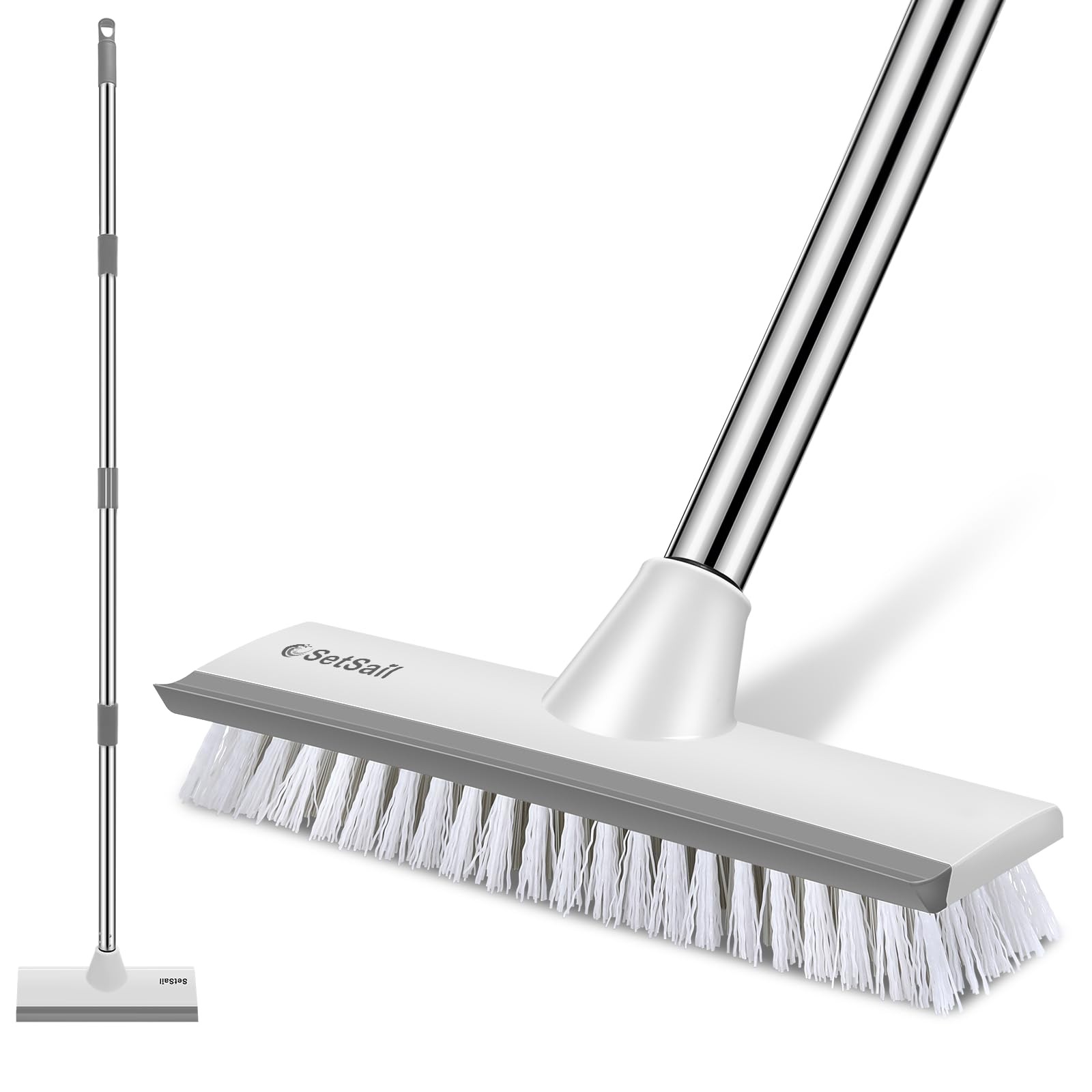 SetSail Floor Scrub Brush with 51-Inch Long Adjustable 10in, Grey White