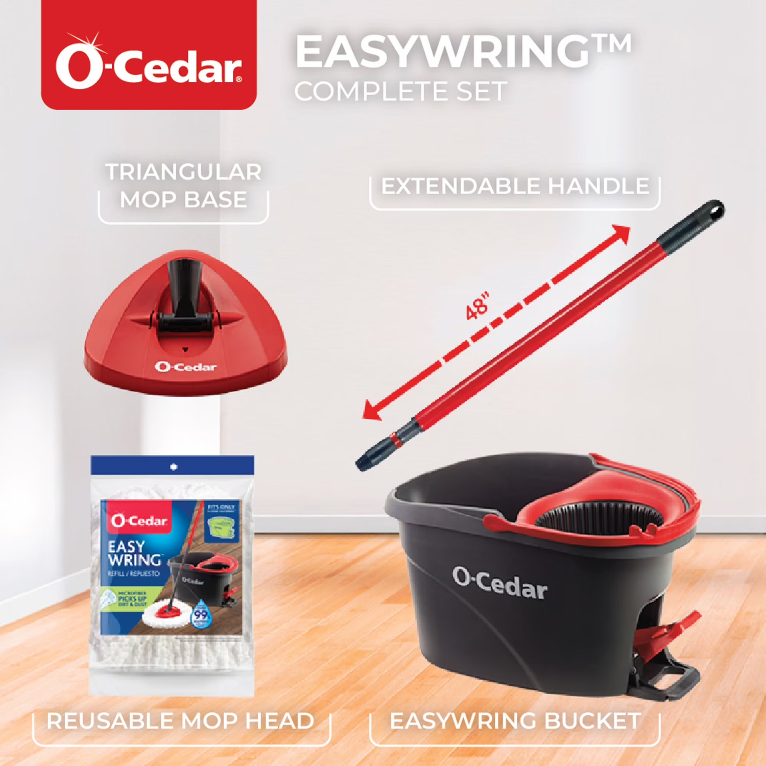 2 Pack O-Cedar EasyWring Spin Mop & Bucket System Microfiber Floor Cleaner