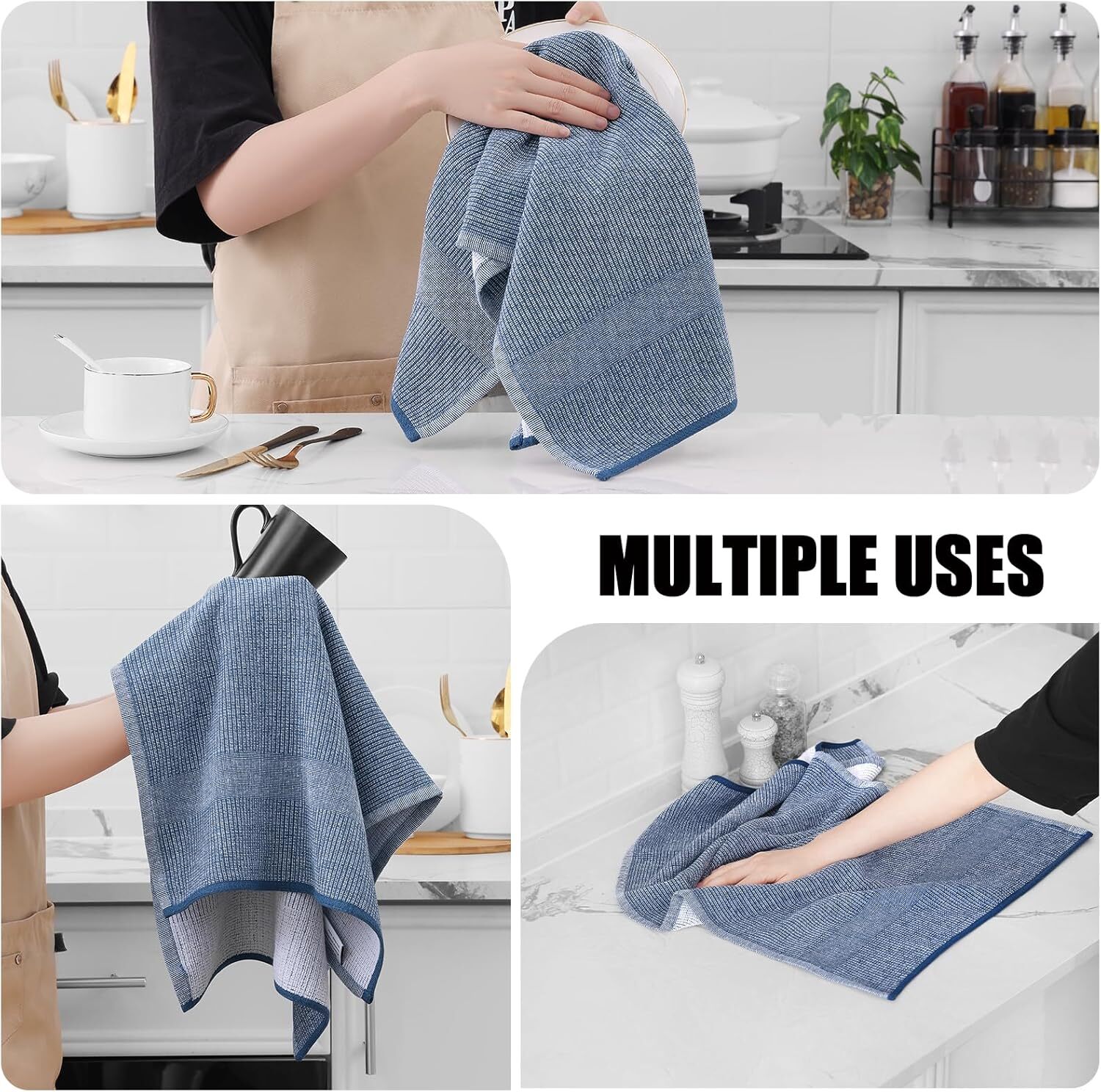 6 Toallas Paños De Limpieza 18×28 Cotton Para Cocina Lavar Plato Absorbente NEW