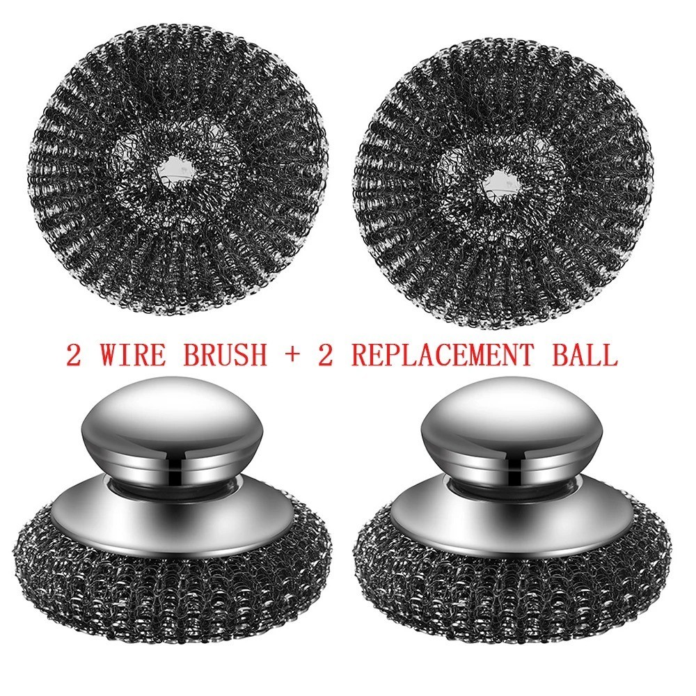 1PC Steel Wool Scrubber with Handle Stainless Steel Cleaning Brushes Cleaning Di